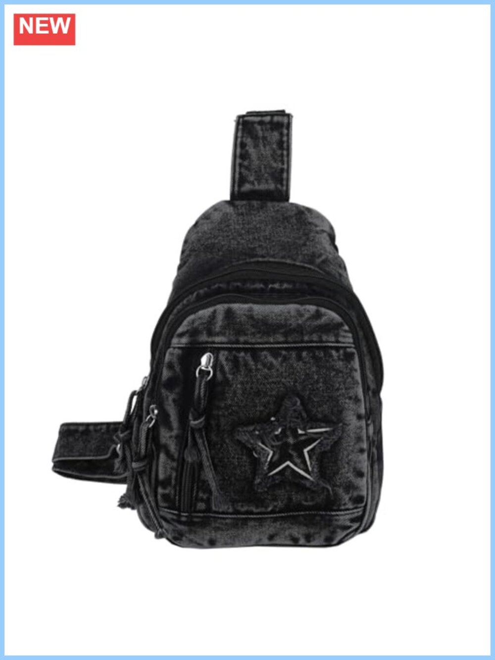 Vintage Washed Denim Crossbody Sling Bag Frayed Edge Star Chest Pack Y2K